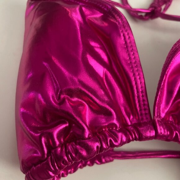 Metallic Hot Pink Rave Bikini Set - Picture 2 of 11